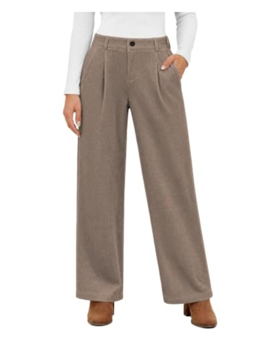 Women's Corduroy Straight Leg Pants High Waisted Button Casual Trousers